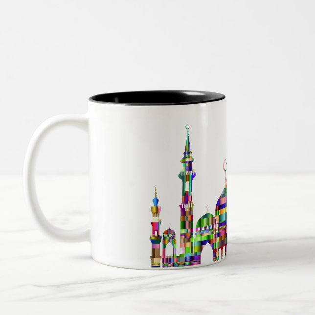 Coffee mug with colourful prismatic mosque design (Left)