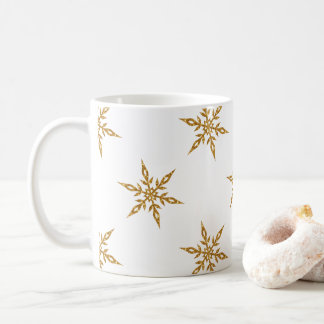 Coffee Mug With Glitter Gold Snowflakes