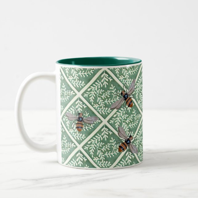  Coffee Mug with green foliage and bees (Left)