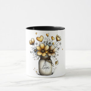 Coffee mug with mason jar full of flowers