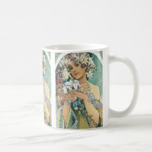 Coffee mug with Mucha design