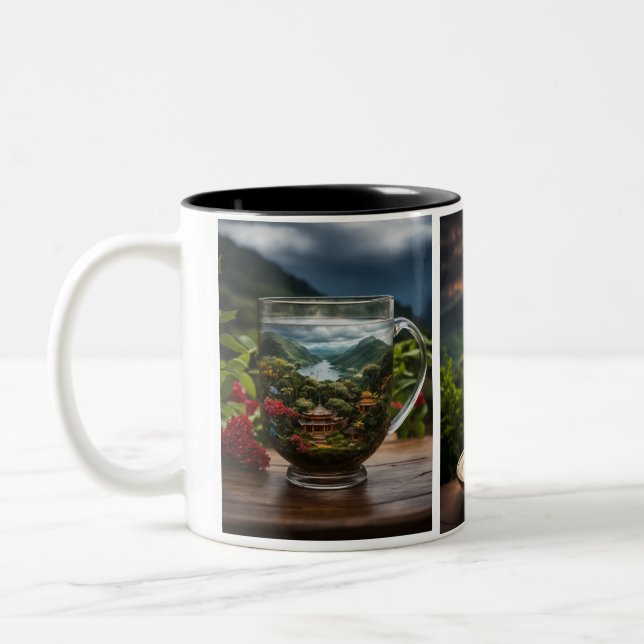 Coffee Mug with Natural Green Tea Glass Design (Left)
