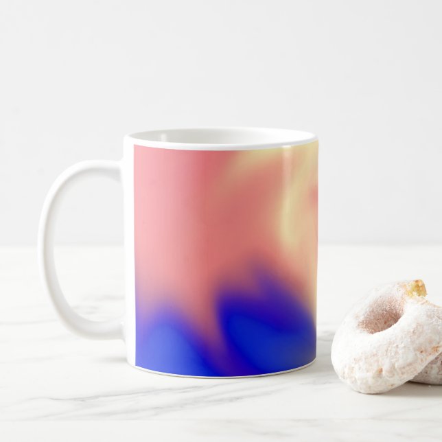 Coffee mug with peach, yellow and blue smudge (With Donut)