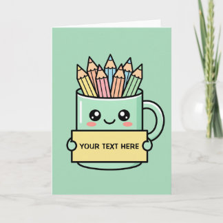 Coffee Mug With Pencils Blank Sign Pastel Graphic Card