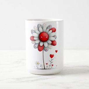 Coffee Mug with Quilted Sunflower and Hearts