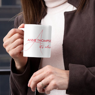 Coffee Mug with Red Name & Initial (monogram)