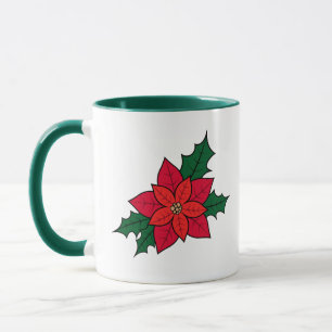 Coffee Mug With Red Orange Christmas Poinsettia