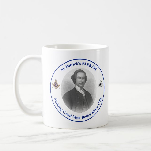 Coffee mug with St. Patrick's #4 logo on two sides (Left)