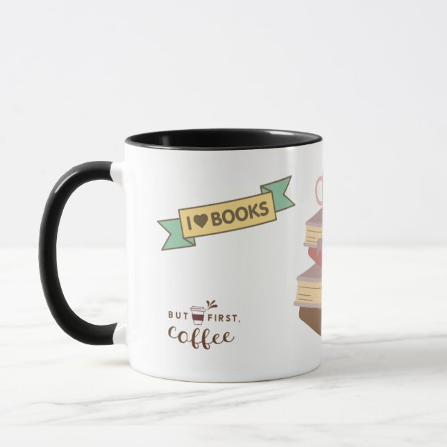 Coffee Mug with Stacked Book Graphic (Left)