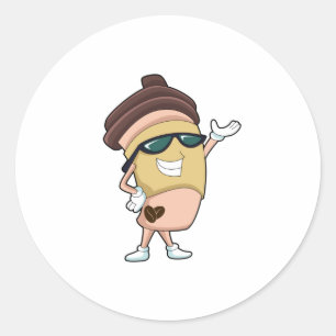 Coffee mug with Sunglasses Classic Round Sticker