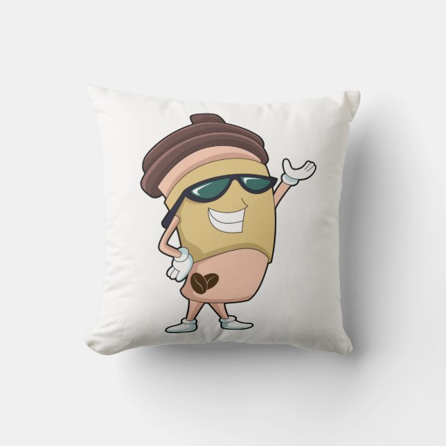 Coffee mug with Sunglasses Throw Pillow (Front)