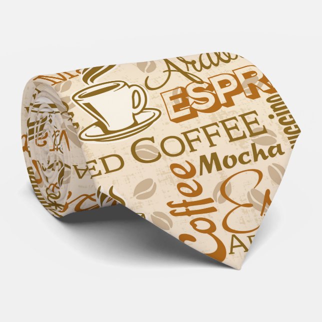 Coffee mug word art pattern tie (Rolled)