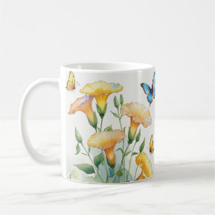 Coffee Mug - Yellow Morning Glory and Butterflies