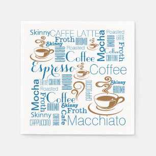 Coffee names blue brown napkin