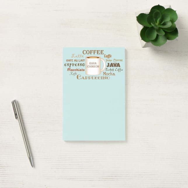 Coffee Names Personalized Aqua Post-It Notes (Office)
