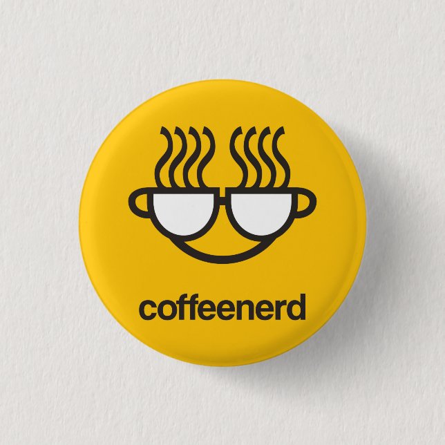 coffee nerd yellow Button pin (Front)