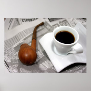 Coffee, newspaper, and a pipe poster