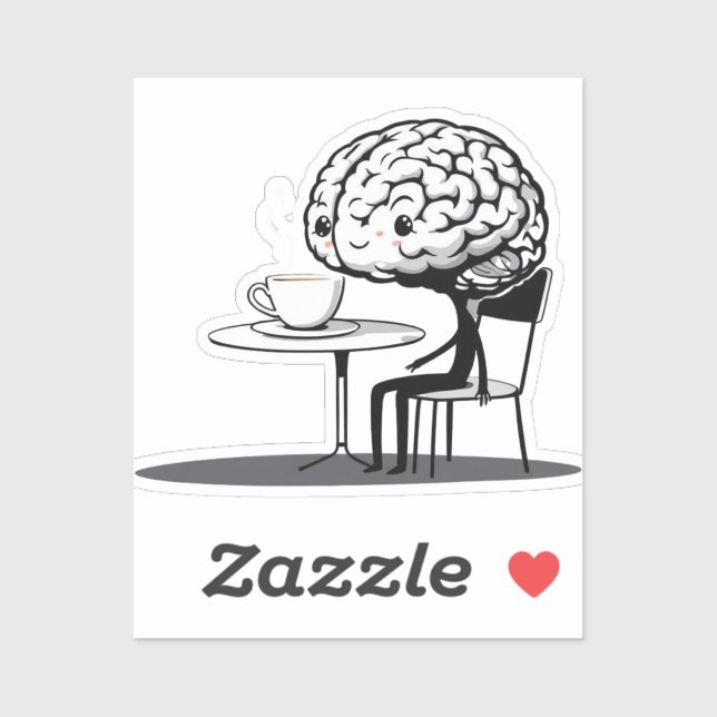 Coffee-Obsessed Brain Cartoon Sticker (Sheet)