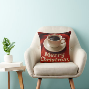 Coffee On a Merry Christmas Blanket Throw Pillow