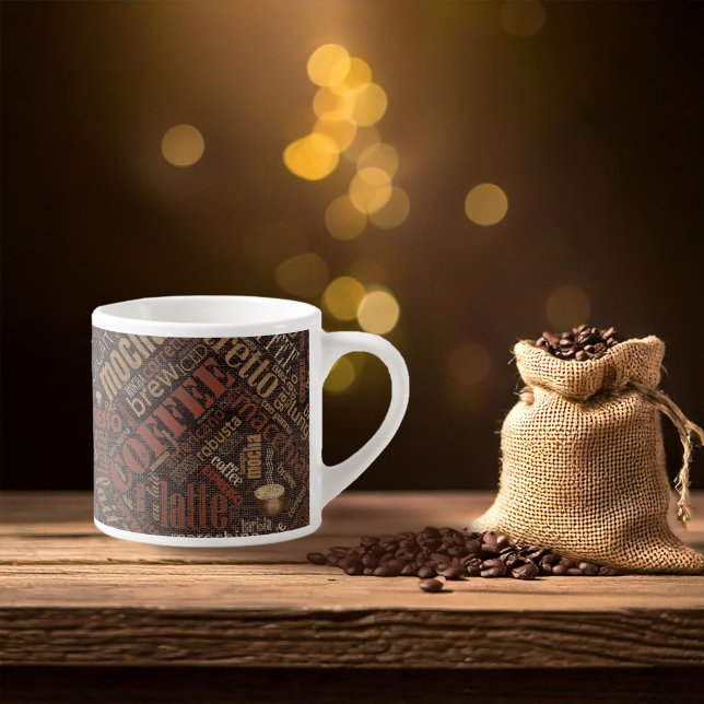 Coffee on Burlap Word Cloud Brown ID283 Espresso Cup (Creator Uploaded)