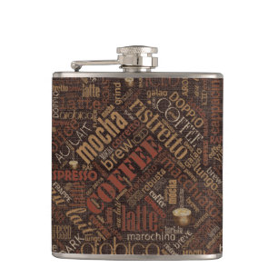 Coffee on Burlap Word Cloud Brown ID283 Hip Flask