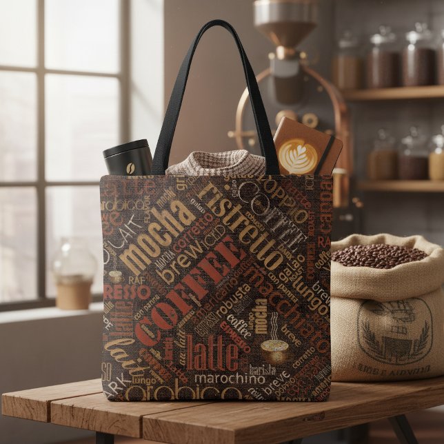 Coffee on Burlap Word Cloud Brown ID283 Tote Bag (Creator Uploaded)