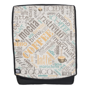 Coffee on Burlap Word Cloud Teal ID283 Backpack