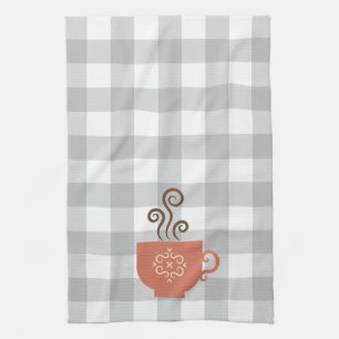Coffee or Tea Cup on Grey Buffalo Plaid Kitchen Towel