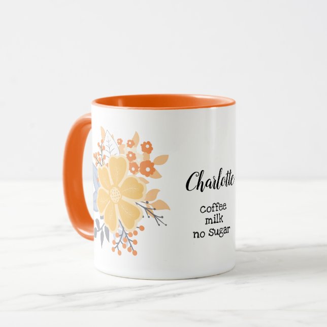 Coffee or Tea My Way Orange Grey Flowers Mug (Front Left)