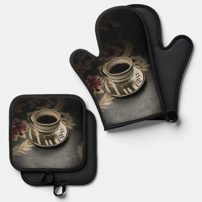 Coffee Oven Mitt & Pot Holder Set (Front/Back)