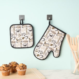 Coffee oven mitt & pot holder set