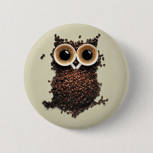 Coffee Owl 2 Inch Round Button