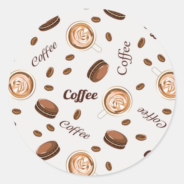 Coffee pattern classic round sticker (Front)