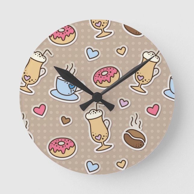 Coffee pattern round clock (Front)