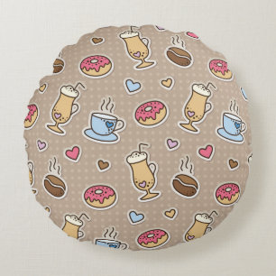 Coffee pattern round pillow