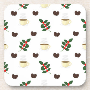 Coffee Pattern with Beans, Cups, and Coffee trees Coaster