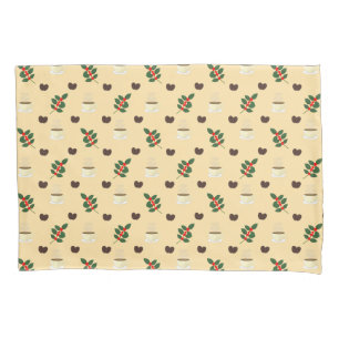 Coffee Pattern with Beans, Cups, and Coffee trees Pillowcase