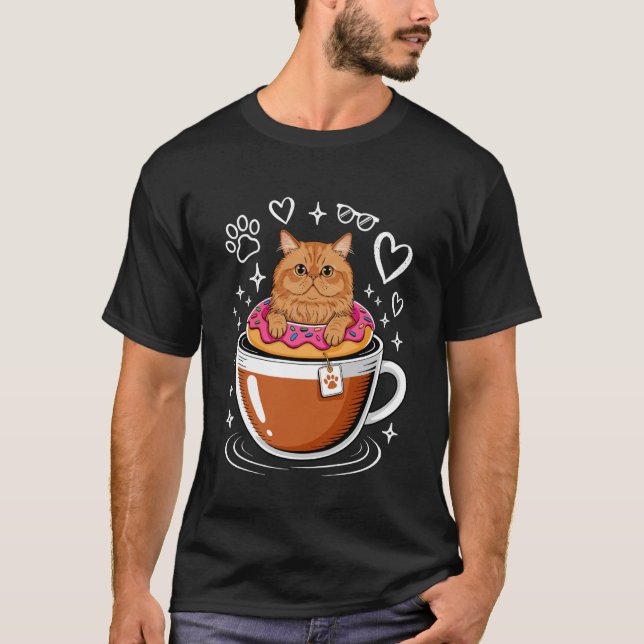 Coffee Persian Cat Doughnut Long Sleeve T-Shirt (Front)