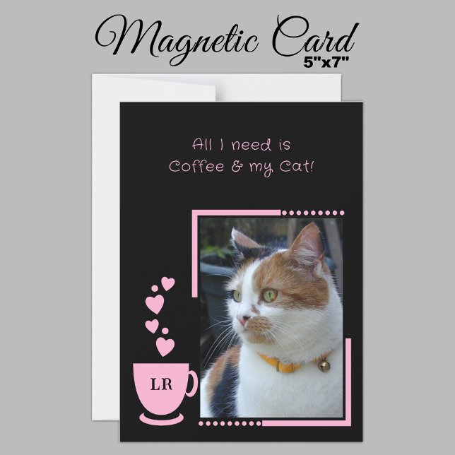 Coffee pets photo black pink magnetic card (Creator Uploaded)