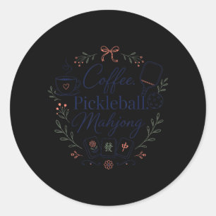 Coffee Pickleball Mahjong Game Mahj Classic Round Sticker