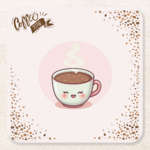 Coffee Pink Aesthetic Kwaii style Coaster