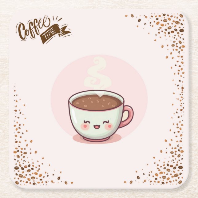 Coffee Pink Aesthetic Kwaii style Coaster (Front)