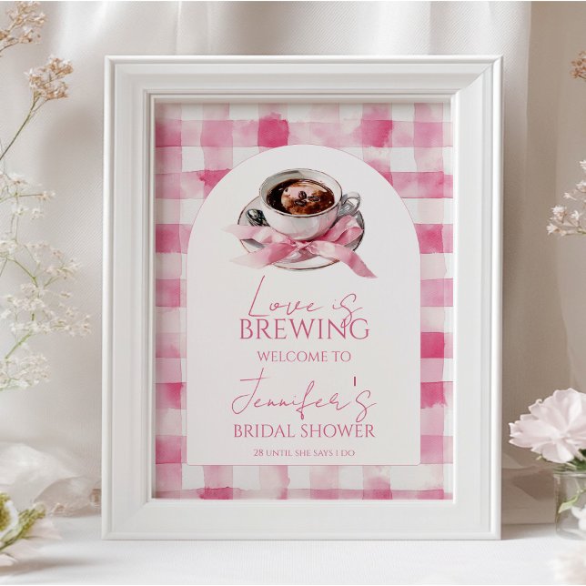 Coffee Pink Bow Bridal Shower Welcome Sign (Creator Uploaded)