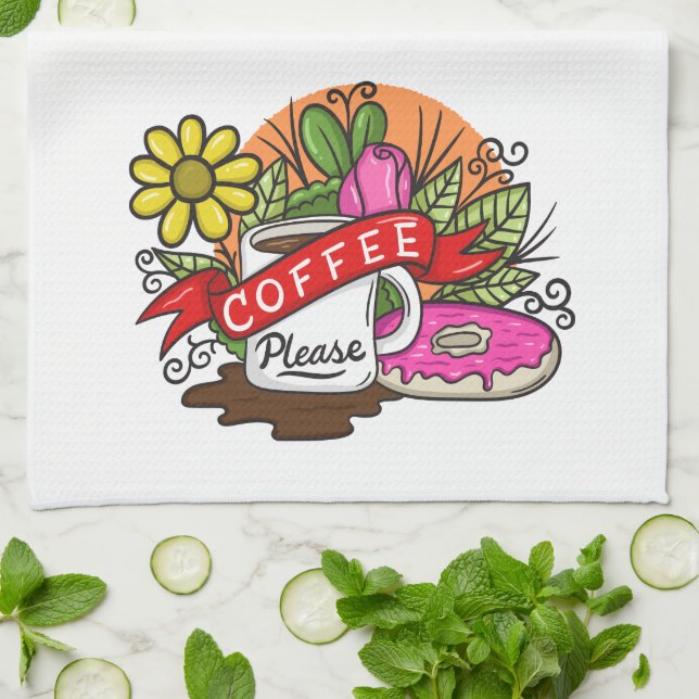 Coffee Please Kitchen Towel (Folded)