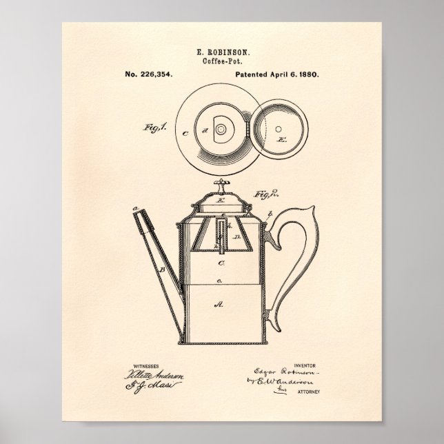 Coffee Pot 1880 Patent Art Old Peper Poster (Front)