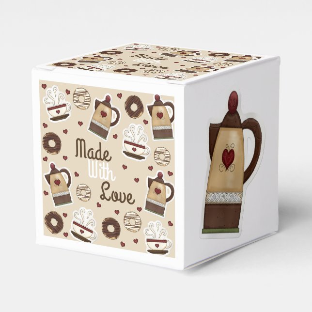 Coffee Pot and Cup Homemade Cake Favor Box (Front Side)