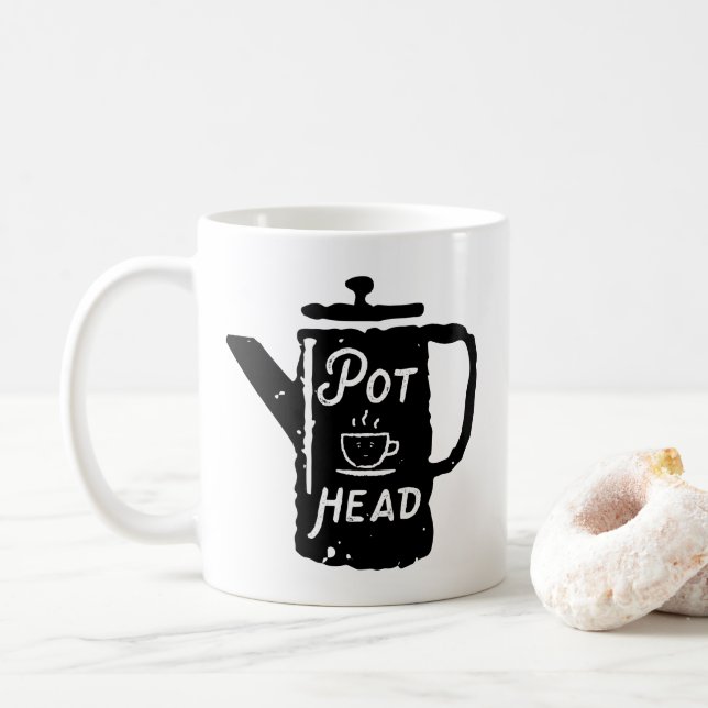 Coffee Pot Head - Coffee Funny Mug (With Donut)
