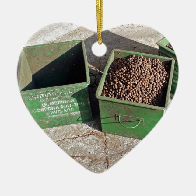 coffee production ceramic ornament (Front)