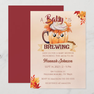 Coffee Pumpkin Spice Fall Brewing Baby Shower  Invitation