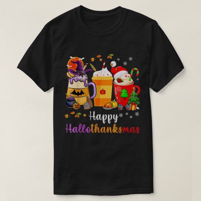 Coffee Pumpkin Spice Latte Happy HalloThanksMas Fu T-Shirt (Design Front)